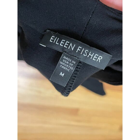 Eileen Fisher Women's M Black Dress Rayon Shift Midi Cocktail Travel Minimalist - Picture 4 of 12